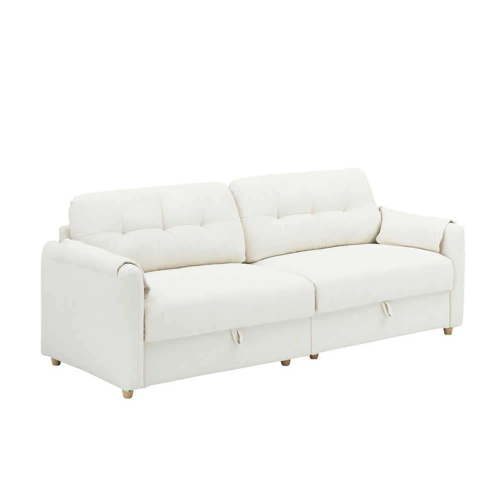 English Elm 79.50" Modern Teddy Cotton-Linen Sofa With Sleek Metal Legs & Trim - Stylish 3-Seater In Beige W3356S00028