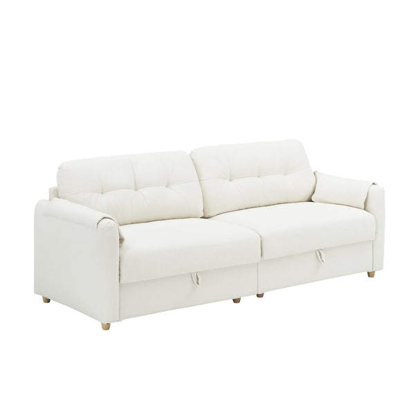 English Elm 79.50" Modern Teddy Cotton-Linen Sofa With Sleek Metal Legs & Trim - Stylish 3-Seater In Beige W3356S00028