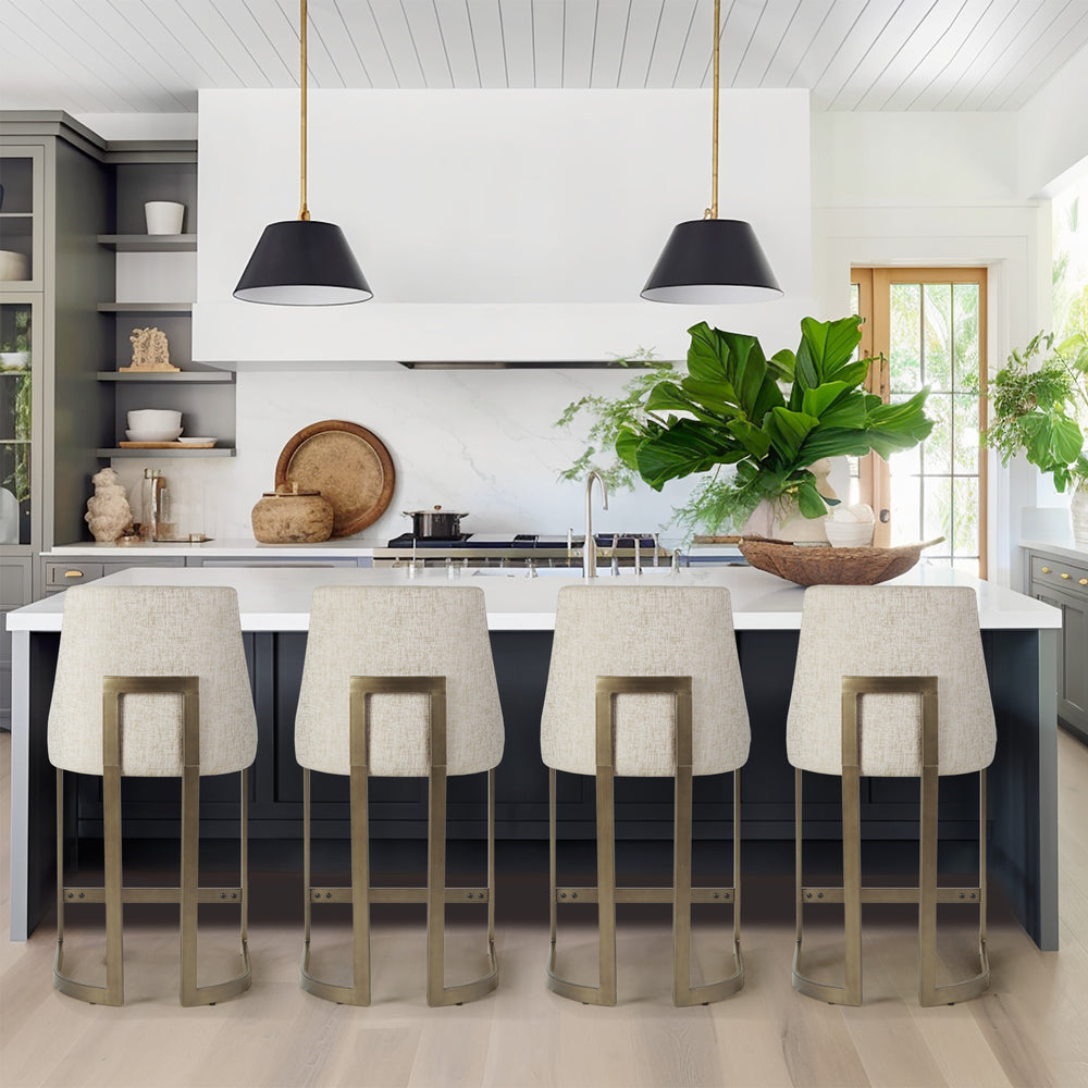 JLA Home Madison Park - 26"H Upholstered Counter Stool with Curved Arms Cream Fabric Antique Gold Metal Base Stylish Comfort, Durable Foam Seating, Adjustable Feet (Counter Height) MP104-1238