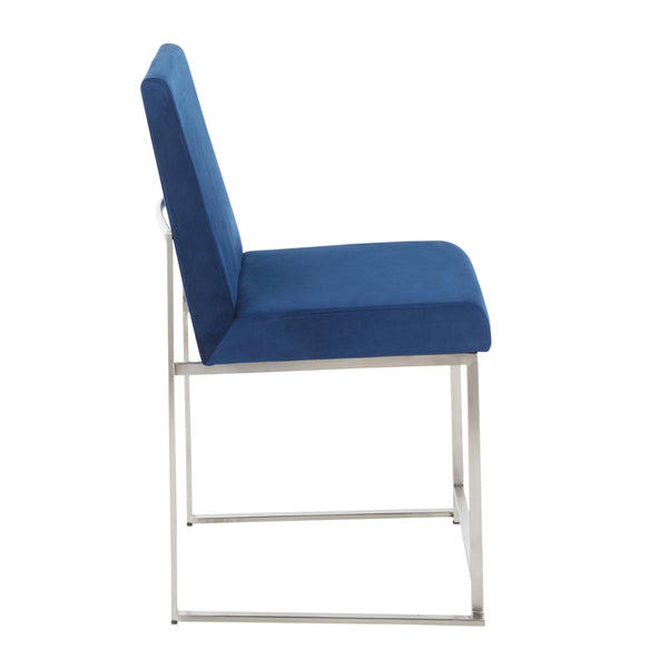 English Elm High Back Fuji Contemporary Dining Chair Set Of 2 In Blue Velvet & Stainless Steel - Chic Comfort B202P223562