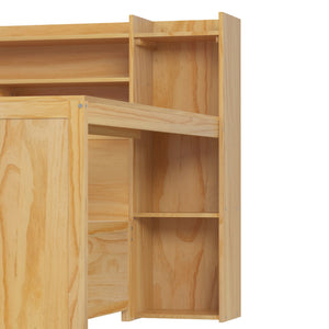 English Elm Wooden Full Size Daybed with Trundle and Built-In Desk, Side Storage Shelves for Space-Saving Rooms Natural 70 L x 18.6 W x 5.5 H N733S242277M