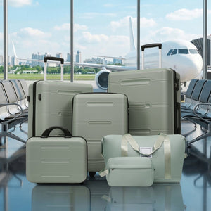 English Elm 6 Piece Hardshell Abs Travel Set with Spinner Wheels Combination Lock and Toiletry Bag Light Green N732P391465Y