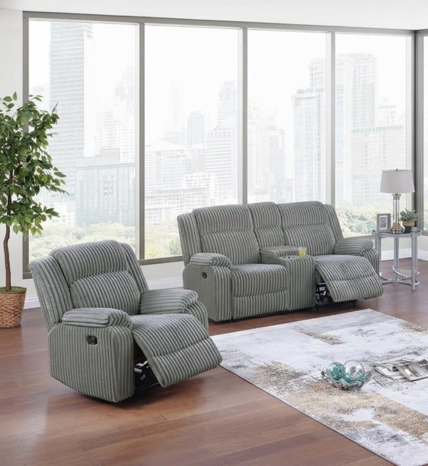 English Elm Modern Corduroy Reclining Loveseat and Chair Set with Cup Holders Ash Legs Plush Comfort Smoke B011S02400