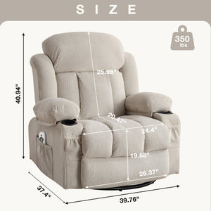 English Elm Swinging reclining massage sofa with 360° swivel, heated 8-point massage, USB & dual cup holders Beige W1521P303168