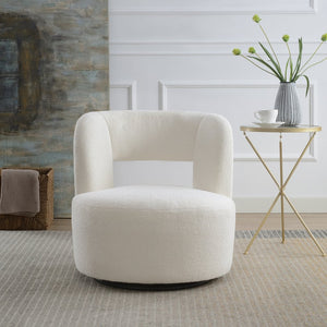 English Elm Swivel Teddy Fabric Barrel Chair with 360° Base, Plush Upholstery, Durable Plywood Frame, Cozy Seating Cream W2671P230454