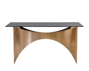 Sunpan LONDON Desk - Modern Glamour with Smoked Glass Top & Antique Gold Base for Stylish Workspaces 109644