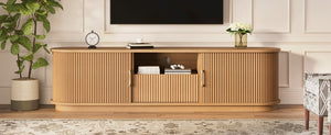 English Elm Vintage Farmhouse Media Console with Slatted Sliding Doors and Brass Hardware for Living Room Natural N721P427206D