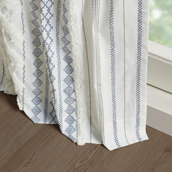 English Elm Cotton Printed Chenille Stripe Curtain Panel with Lining, 50x108, Rod Pocket & Back Tabs for Light Control and Texture Decor B035P294215