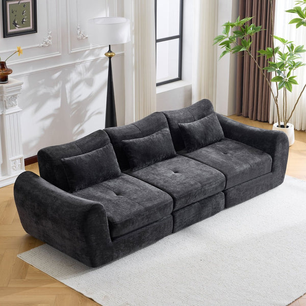 English Elm Modular Cloud Sectional Sofa Bed with Flannelette Upholstery for Flexible Living Black W1829S00074