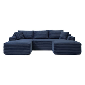 English Elm 105'' Modular L-shape Sectional Sofa Corduroy Deep Seat Cushions Living Room Couch Blue W1117S00379