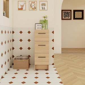 English Elm 12" Wall-mounted Oak Plywood Bathroom Linen Cabinet Slim Floating Single Door Storage W3450P440610