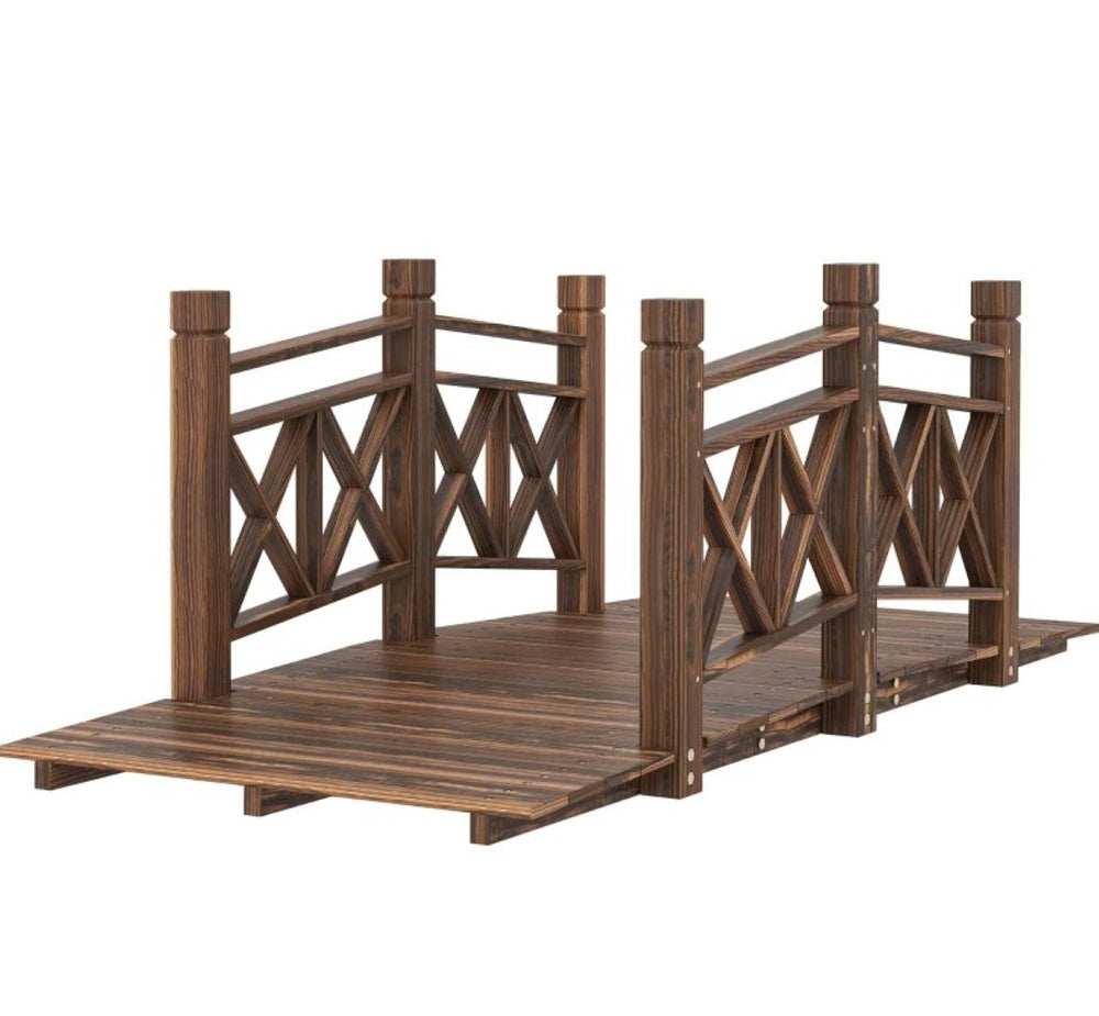 English Elm Garden Arched Wood Footbridge Solid Fir Pine Backyard Pond Creek Zen Outdoor T3971P420736