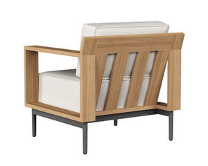 Sunpan Cagliari Armchair - Modern Outdoor Retreat with Teak Wood and Durable Powder Coated Aluminum Frame Palazzo Cream