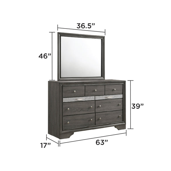 English Elm Traditional Queen 5 PC Storage Bedroom Set Gray – Engineered Wood Bed, 7-Drawer Dresser, Mirror, Chest 808857661555