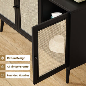 English Elm Sideboard Buffet Cabinet With 3 Rattan Doors - Modern Storage Solution For Entryway & Living Room P2 T3623P380285-GIGA