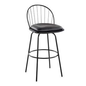 English Elm Riley 30" Farmhouse Swivel Barstool Set of 2 – Black Metal Frame, Removable Faux Leather Seat, 360° Comfort B202S00636