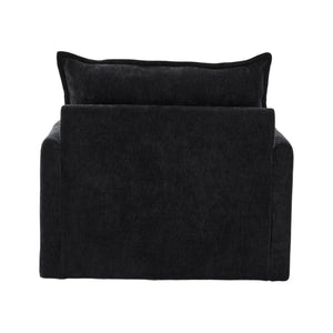 English Elm UNITED Swivel Barrel Chair with Chenille Upholstery, 360° Smooth Rotation, Padded Arm Comfort and Side Pockets for Living Room Relaxation Black W1568P290088