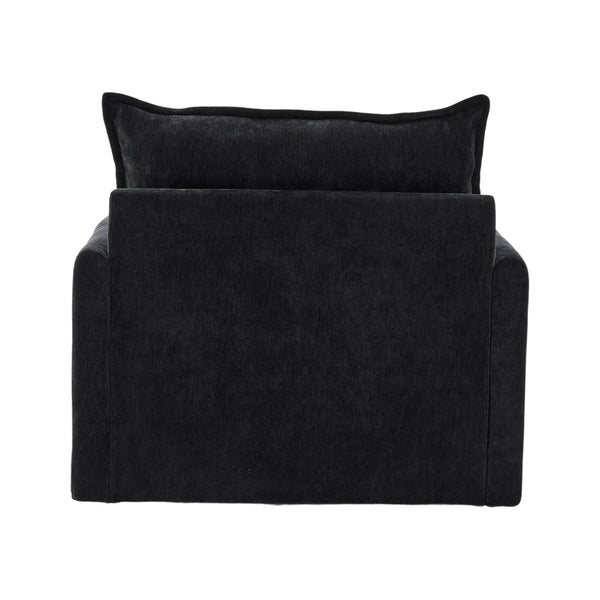 English Elm UNITED Swivel Barrel Chair with Chenille Upholstery, 360° Smooth Rotation, Padded Arm Comfort and Side Pockets for Living Room Relaxation Black W1568P290088