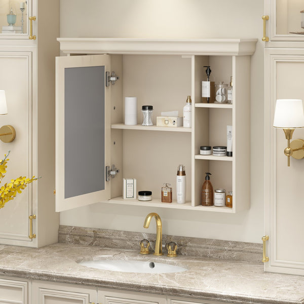 English Elm 35'' Blue Wall Mounted Medicine Cabinet with Mirror Door, MDF Storage, Adjustable Shelves & Towel Rod WF323692AAY