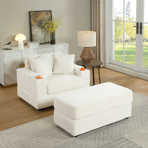 English Elm sofa Oversized Corduroy Deep-Seat Chaise with Ottoman and Lumbar Support — Plush, Sturdy Comfort Beige W1420S00007