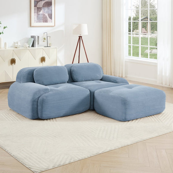 English Elm 82'' Modular L-shaped Sectional Sofa Corduroy Upholstery Curved Arms for Living Rooms Blue W714S01246