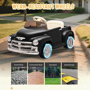 English Elm 12v Chevrolet 3100 Licensed Vintage Pickup Ride on Truck with Led Lights and Parent Remote Black W1578P214177