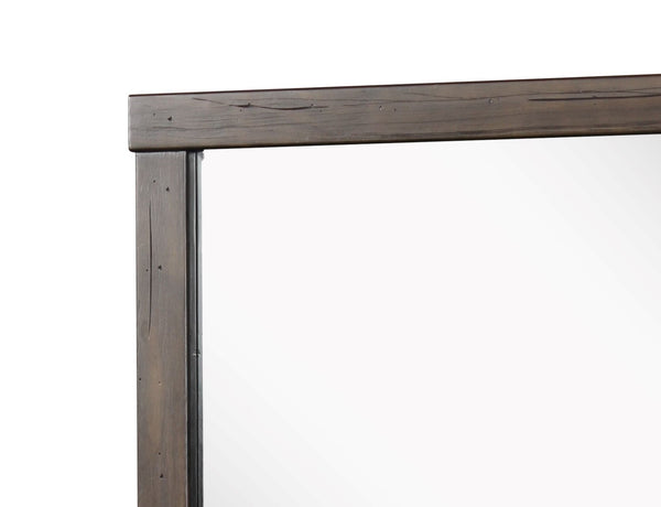 English Elm Square Knotty Oak Mirror — Industrial Farmhouse Solid Wood & MDF Dresser Mounted, Sturdy Brown Finish B2699P237055