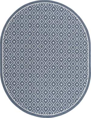 Unique Loom Outdoor Trellis Kafes Machine Made Geometric Rug Navy Blue, Ivory 7' 10" x 10' 0"