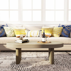English Elm Mid Century Modern Oval Fluted Coffee Table with Wood Veneer for Living Room Natural W757P370240