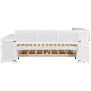 English Elm Full Size Pine Wood Platform Daybed with Led Headboard Desk Storage and Charging White N7090000475K-1