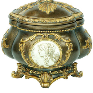 English Elm 9" Tall Hand-Painted Antique Bronze Decorative Jewelry Box With Gold Accents For Elegant Storage B072116356