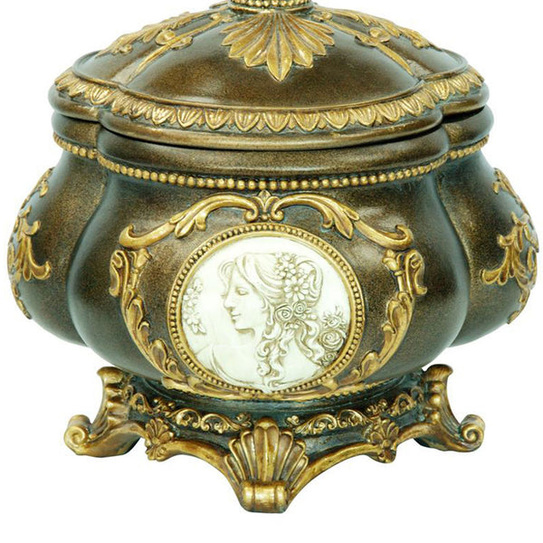 English Elm 9" Tall Hand-Painted Antique Bronze Decorative Jewelry Box With Gold Accents For Elegant Storage B072116356