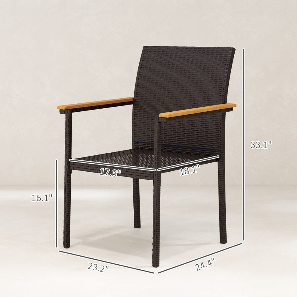 English Elm Set of 2 Stackable Pe Rattan Outdoor Dining Chairs with Acacia Armrests and Cushions T3971P430526