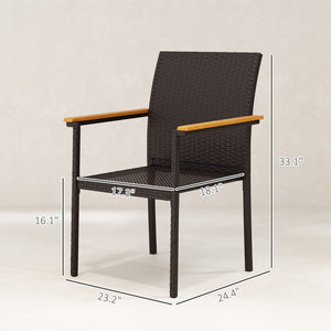 English Elm Set of 2 Stackable Pe Rattan Outdoor Dining Chairs with Acacia Armrests and Cushions T3971P430526