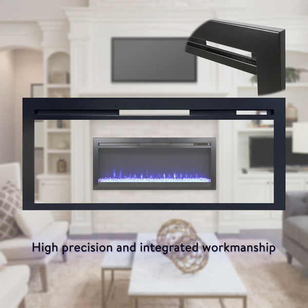 English Elm 44 Inch Recessed Electric Fireplace with Led Flame Heater and Remote for Living Rooms W1769P171421