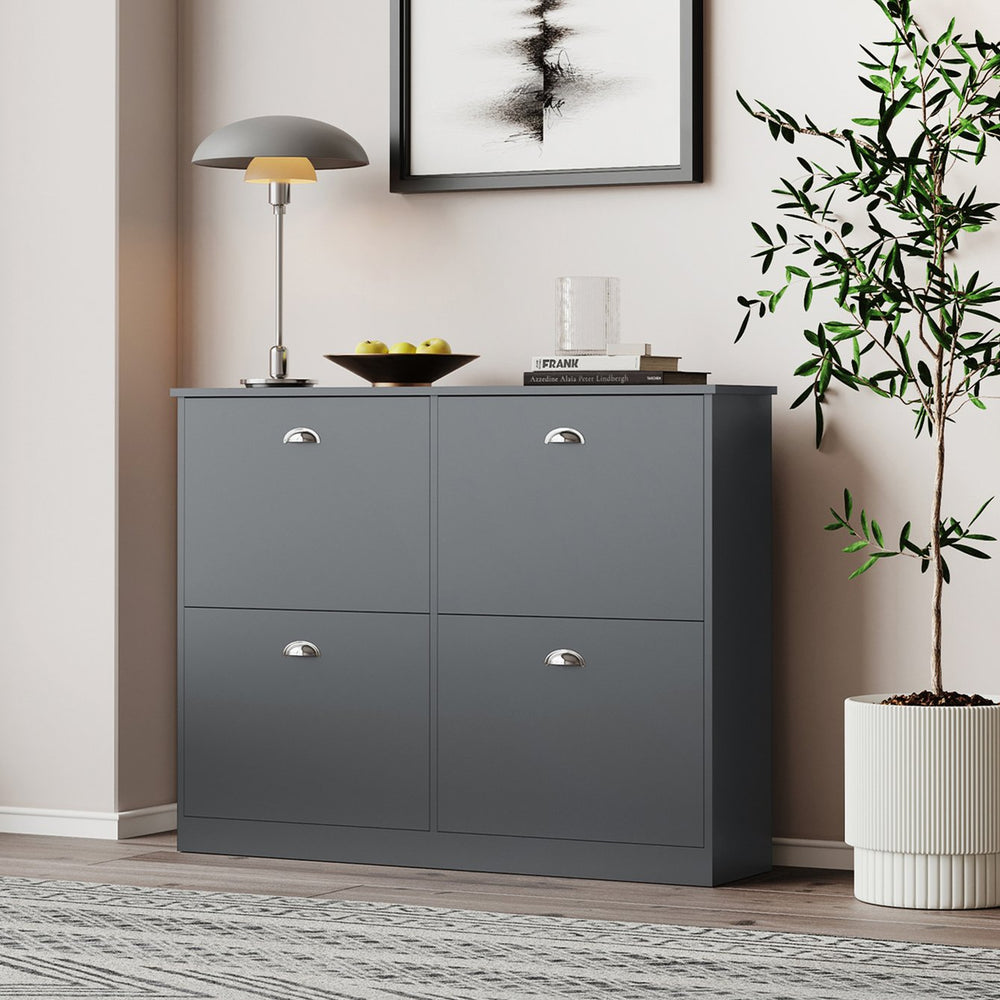English Elm Shoe Cabinet Slim Flip-Top Rack with 4 Adjustable Drawers, Anti-Tip Entryway Organizer, Compact Gray W2386P308737
