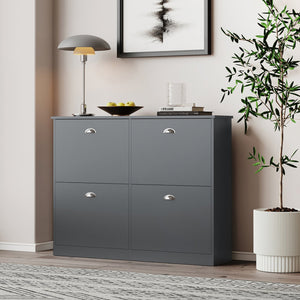 English Elm Shoe Cabinet Slim Flip-Top Rack with 4 Adjustable Drawers, Anti-Tip Entryway Organizer, Compact Gray W2386P308737