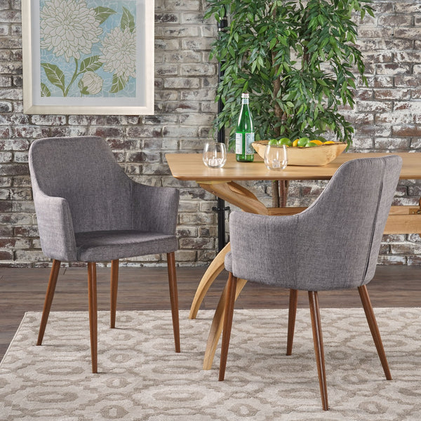English Elm Christopher Knight Home® - DINING Chair with Contoured Fabric Seat and Iron Frame in Wood-Look Finish for Durable Comfort and Style LIGHT GREY 60788.00