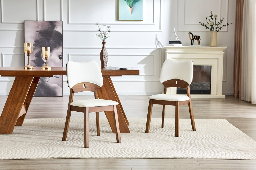 English Elm 2 Solid Walnut Toned Wood Dining Chairs Gray Fabric Seat Hollowed Backrest Modern Walnut,White W1151P455536