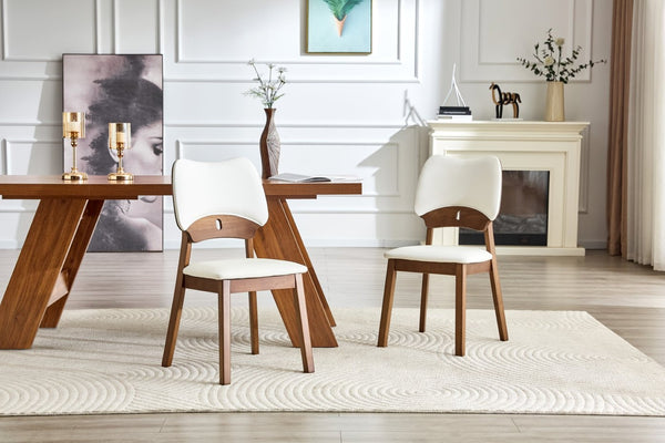 English Elm 2 Solid Walnut Toned Wood Dining Chairs Gray Fabric Seat Hollowed Backrest Modern Walnut,White W1151P455536