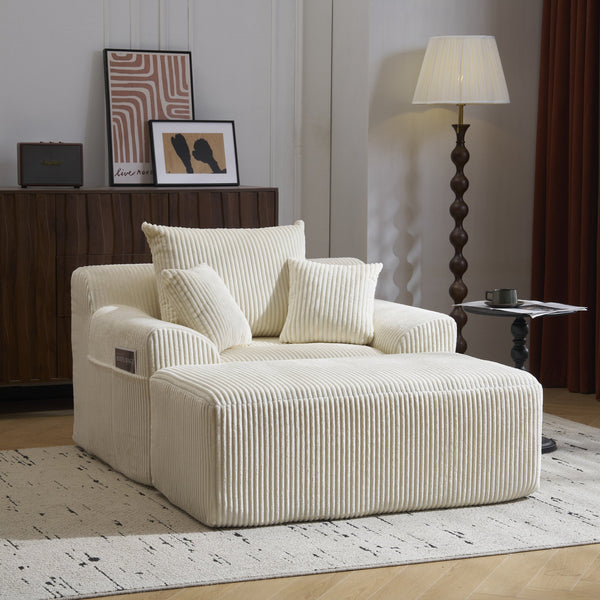 English Elm Oversized corduroy chaise lounge with ottoman, plush boneless sofa, ergonomic pillows for relaxing comfort Beige W1901P278402