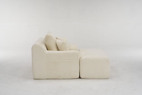 English Elm Oversized corduroy chaise lounge with ottoman, plush boneless sofa, ergonomic pillows for relaxing comfort Beige W1901P278402