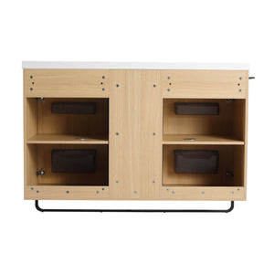 English Elm 48" Freestanding Bathroom Vanity Cabinet with 2 Soft-Close Doors, 3 Open Shelves, Towel Hanger, Boxes Designed for Organized Storage W999P376885