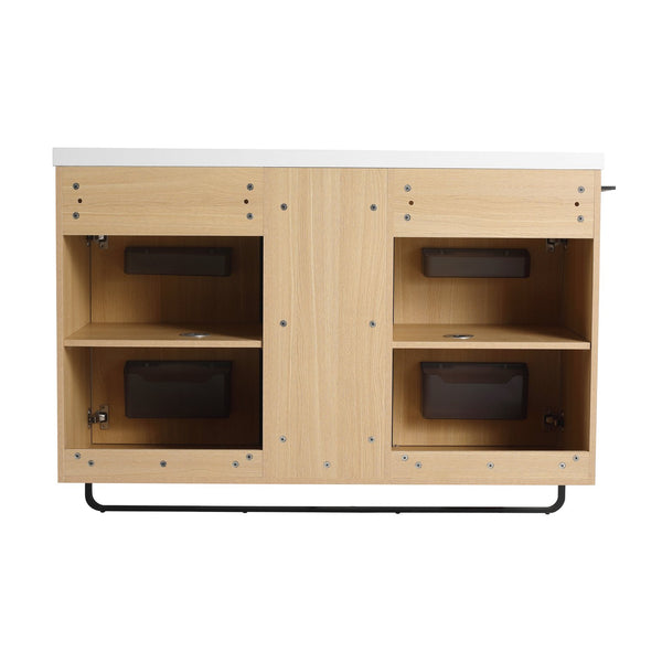 English Elm 48" Freestanding Bathroom Vanity Cabinet with 2 Soft-Close Doors, 3 Open Shelves, Towel Hanger, Boxes Designed for Organized Storage W999P376885