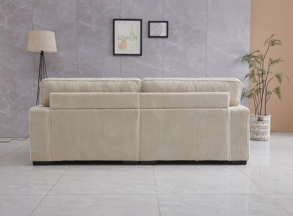 English Elm LOVESEAT, Velvet Upholstery with Foam-Wrapped Coil Cushions and Adjustable Headrests for Comfort and Durability Cream B205S00052