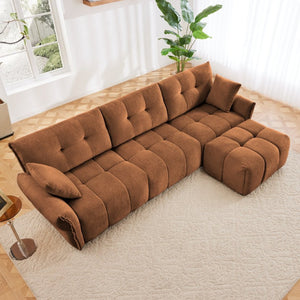 English Elm Three Seater Chenille Sofa with Ottoman Solid Wood Base Tufted Arms Living Room Burnt Orange W714S01663
