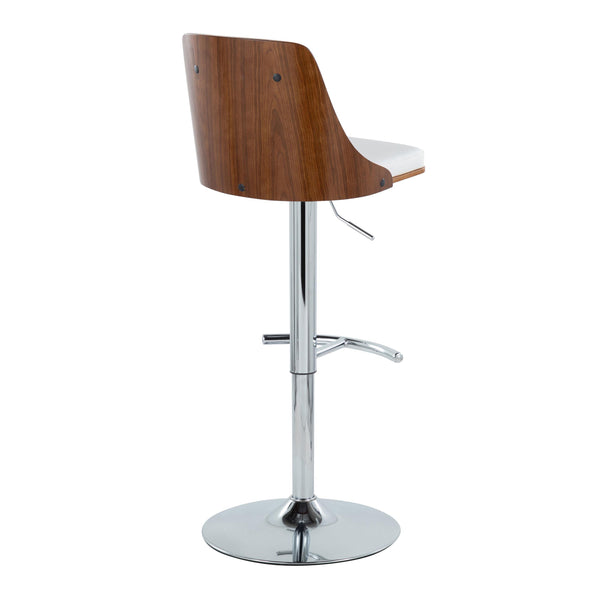 English Elm Gianna Mid-Century Modern Adjustable Barstool Set Of 2 With Chrome Base, Walnut & White Faux Leather B202S00893