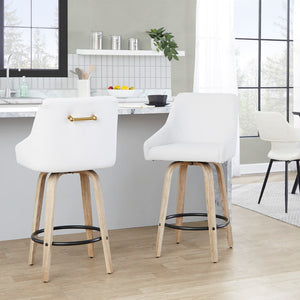 English Elm 26" Swivel Counter Stools Set of 2 Faux Leather Gold Accents Whitewashed Wood B202S01836