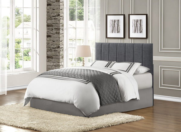 English Elm 1pc Potrero Queen Headboard Gray Fabric Padded Vertical Channel Tufted Modern Upholstered 61.5" B011P210112