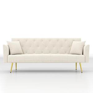 English Elm Modern Tufted Velvet Sleeper Sofa Retro Style Convertible Fold Flat for Compact Spaces Beige W2353P399441